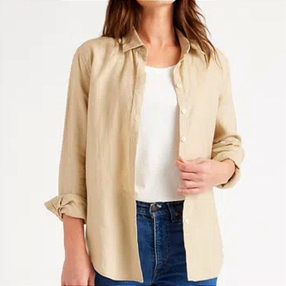 Quince Shirt Women S Driftwood 100% Linen Long Sleeve Button Up Quiet Luxury